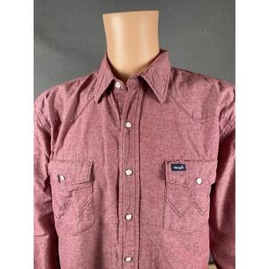Wrangler Mens XL Maroon Shirt Long Sleeve Pearl Snap Button Cowboy Work Western